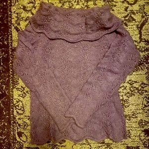 Lavender wide cowl-neck lacy sweater with silver sparkles